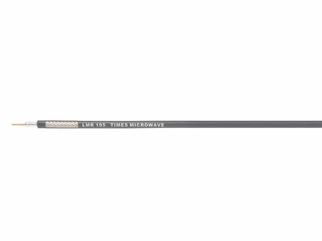 50 Ohms LMR-195-FR coax cable with non-halogen (non-toxic), low smoke, fire retardant jacket. Great for in-building runs.