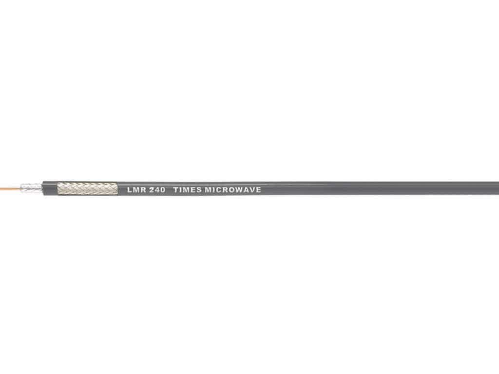 50 Ohms LMR-240-FR coax cable with non-halogen (non-toxic), low smoke, fire retardant jacket. Great for in-building runs.