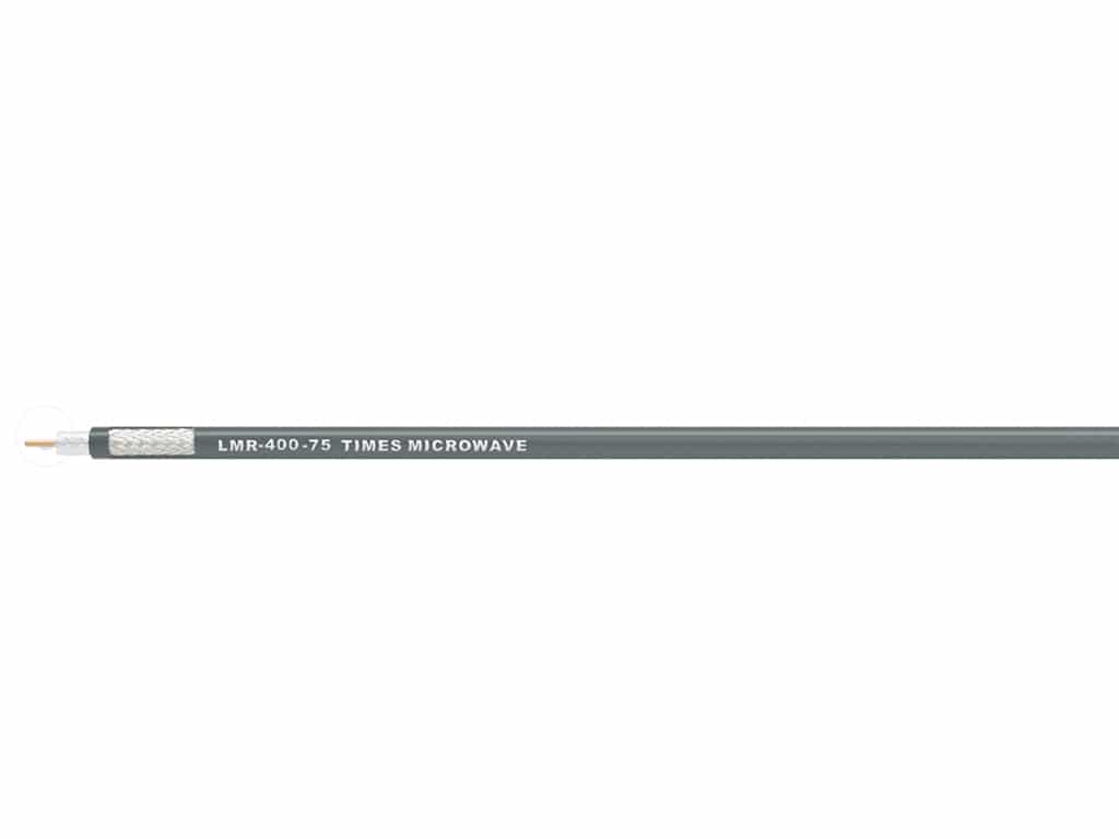 75 Ohms LMR-400-75 coax cable with UV and weather-resistant jacket.