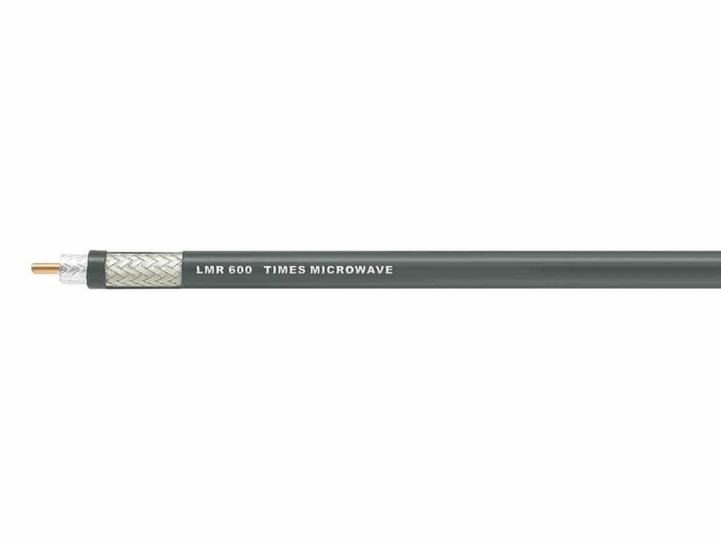 50 Ohms LMR-600-FR coax cable with non-halogen (non-toxic), low smoke, fire retardant jacket. Great for in-building runs.