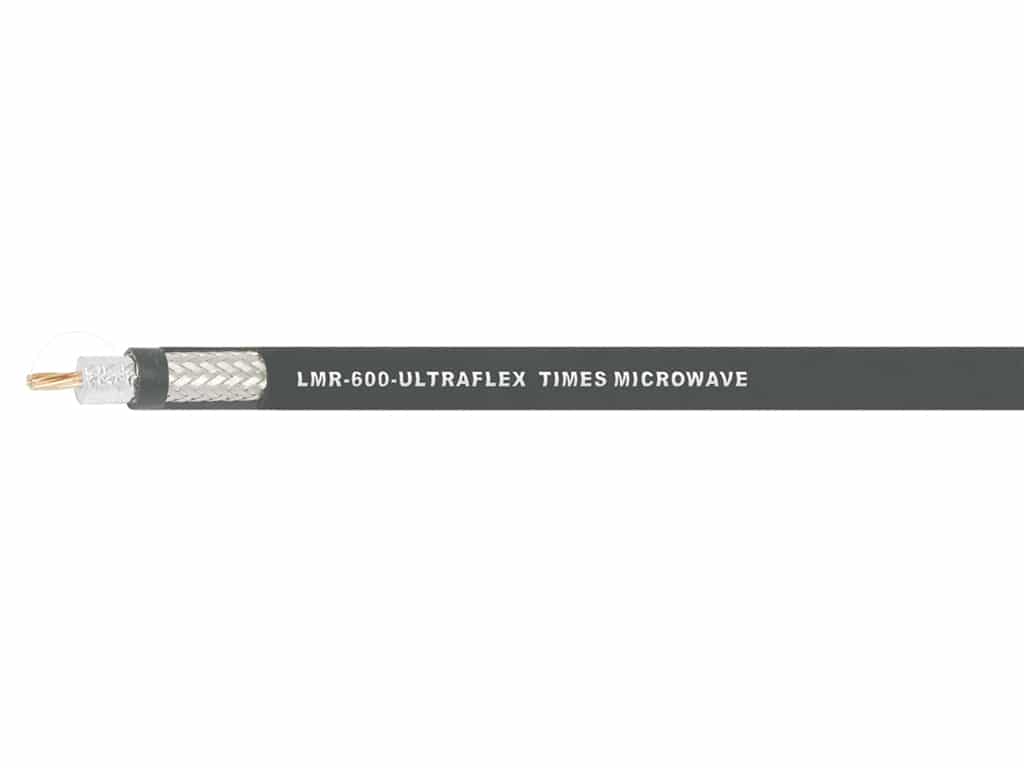 50 Ohms LMR-600-UF coax cable with a stranded center conductor and rubber jacket.