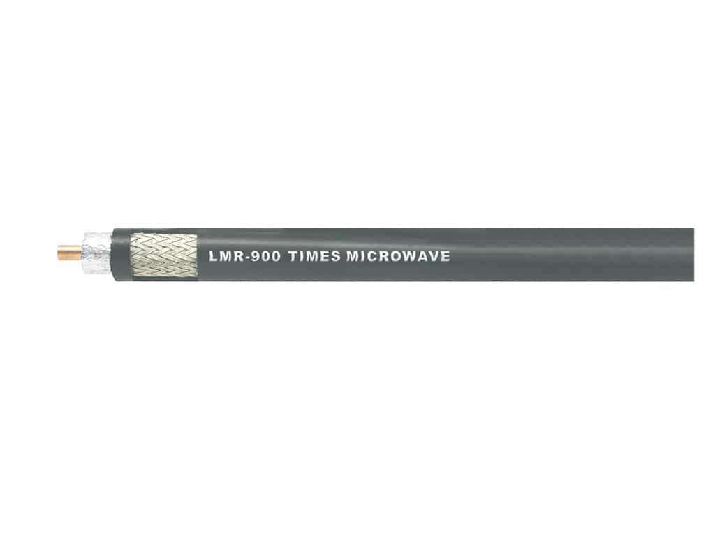 50 Ohms LMR-900-FR coax cable with non-halogen (non-toxic), low smoke, fire retardant jacket. Great for in-building runs.