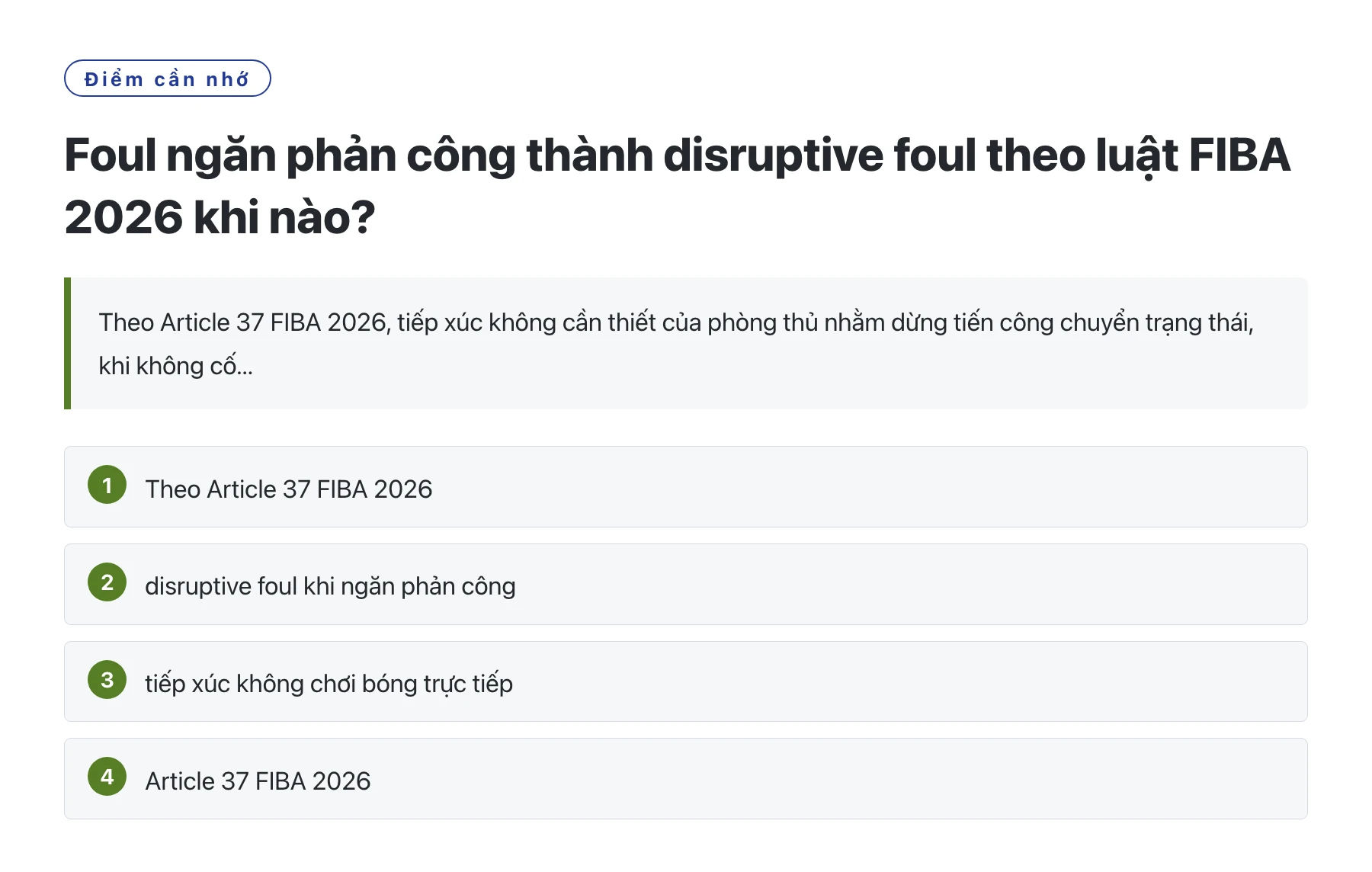 Foul ngăn phản công thành disruptive foul theo luật FIBA 2026 khi nào?——全文要点速览